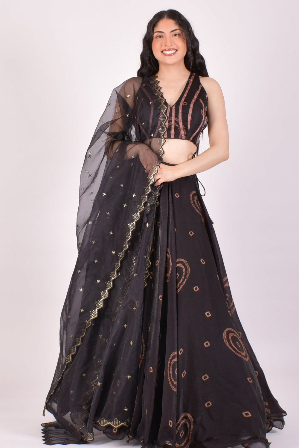 Black Bandhej Shimmer Silk Chaniya Choli