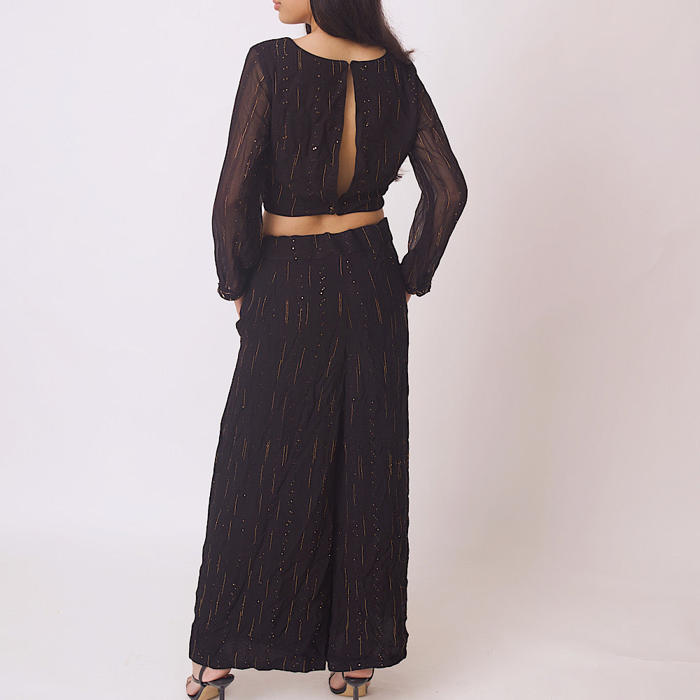 Martika Black and Gold Palazzo Suit Long Sleeve