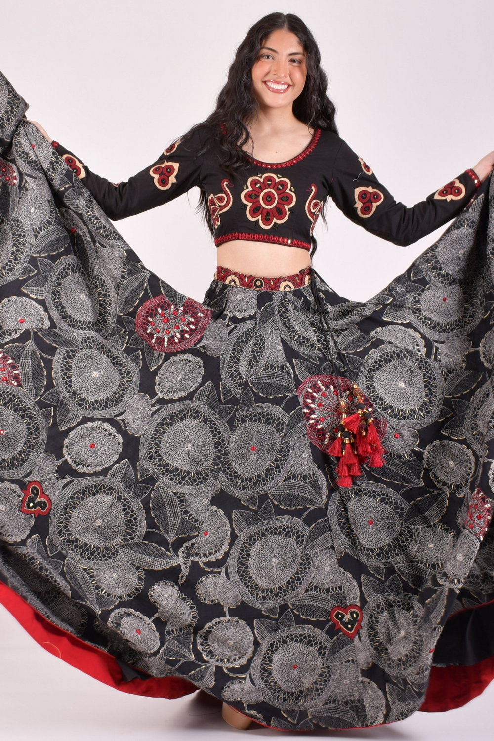 Black Full Flare Chaniya Choli With Bandhej Dupatta