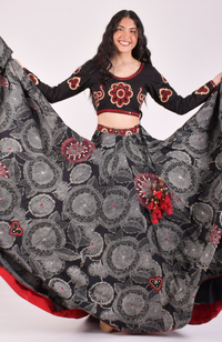 Black Full Flare Chaniya Choli With Bandhej Dupatta