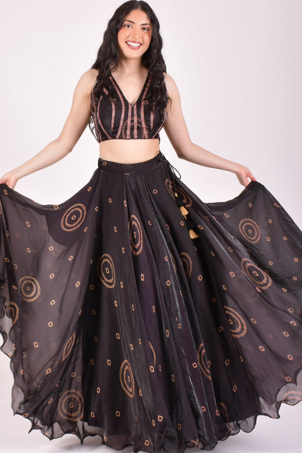 Black Bandhej Shimmer Silk Chaniya Choli