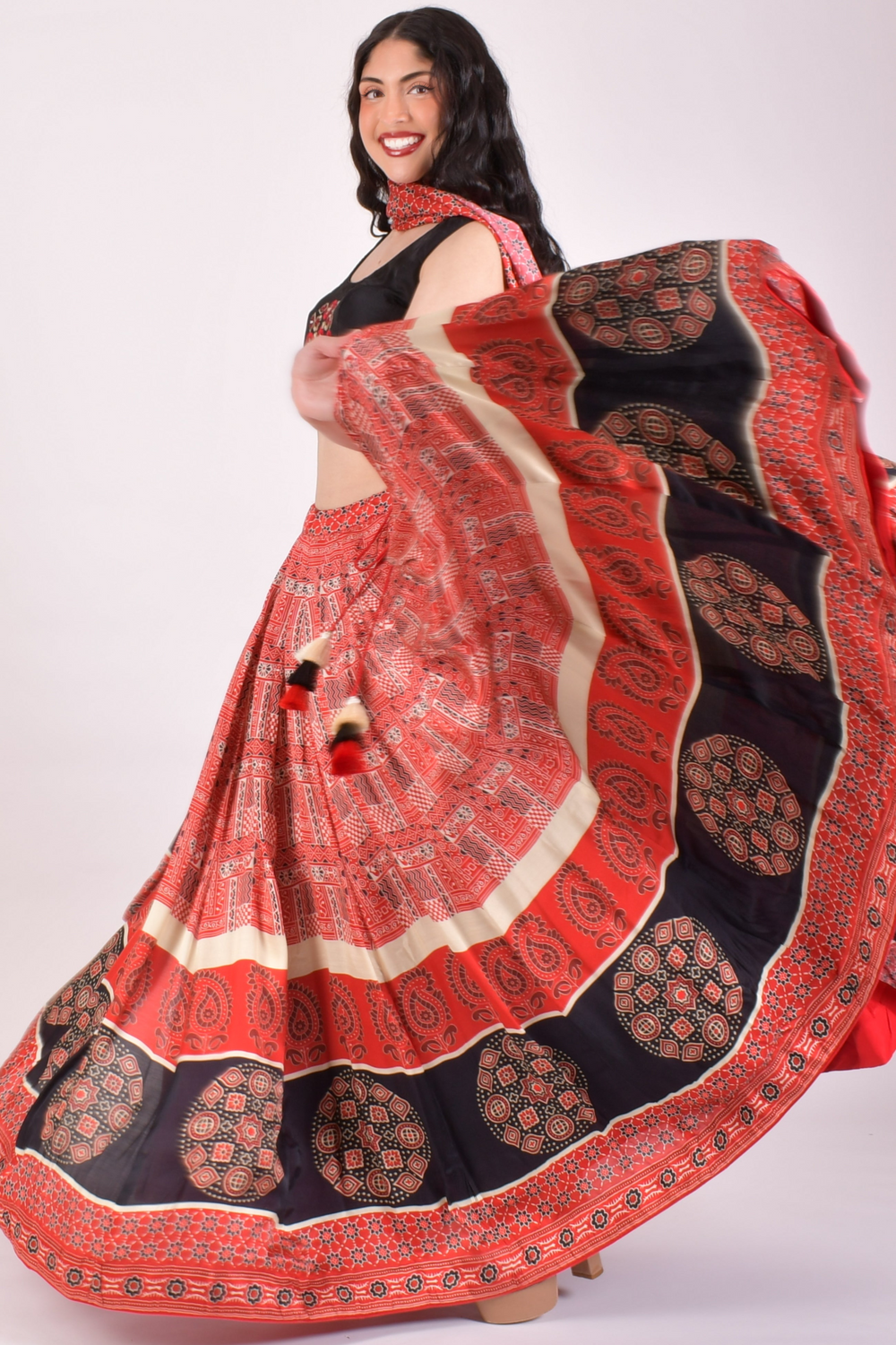 Red Ajrakh Hand Block Print Chaniya Choli