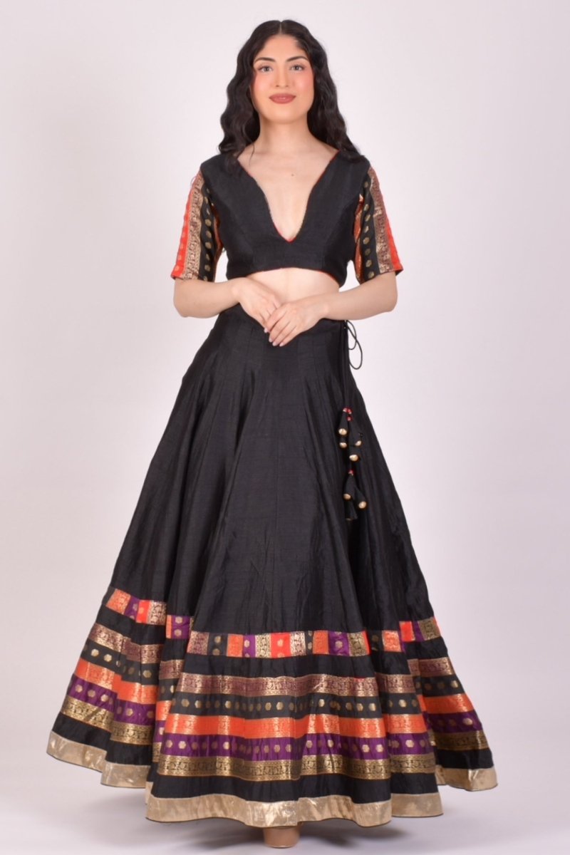 Black Raw Silk Chaniya Choli With Dupatta