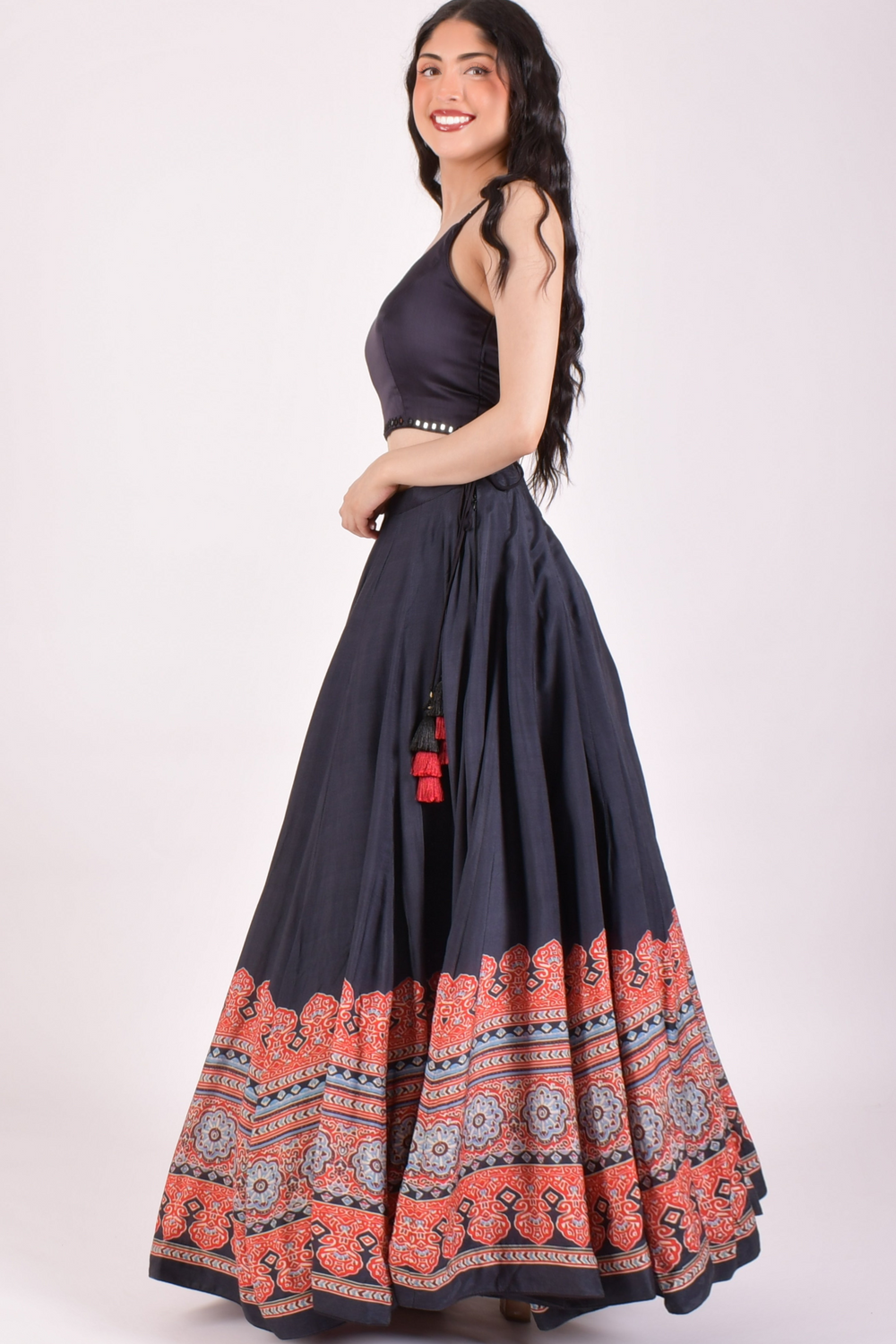 Black Ajrakh Print Chaniya Choli With Dupatta
