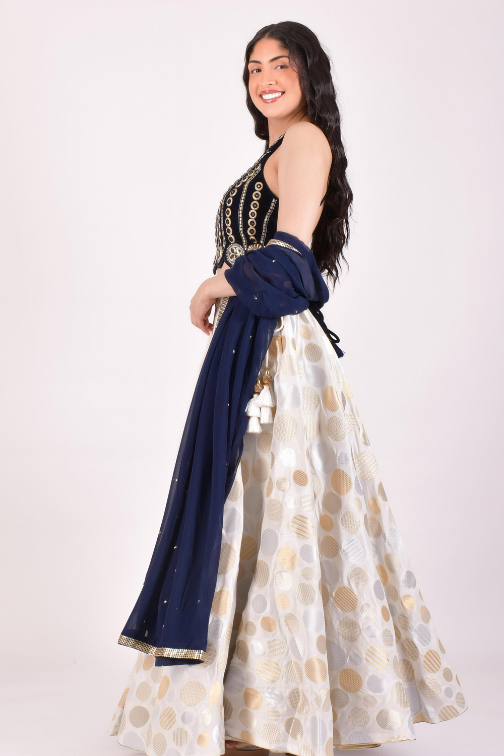 Ivory & Gold Jacquard Lehenga Choli With Dupatta
