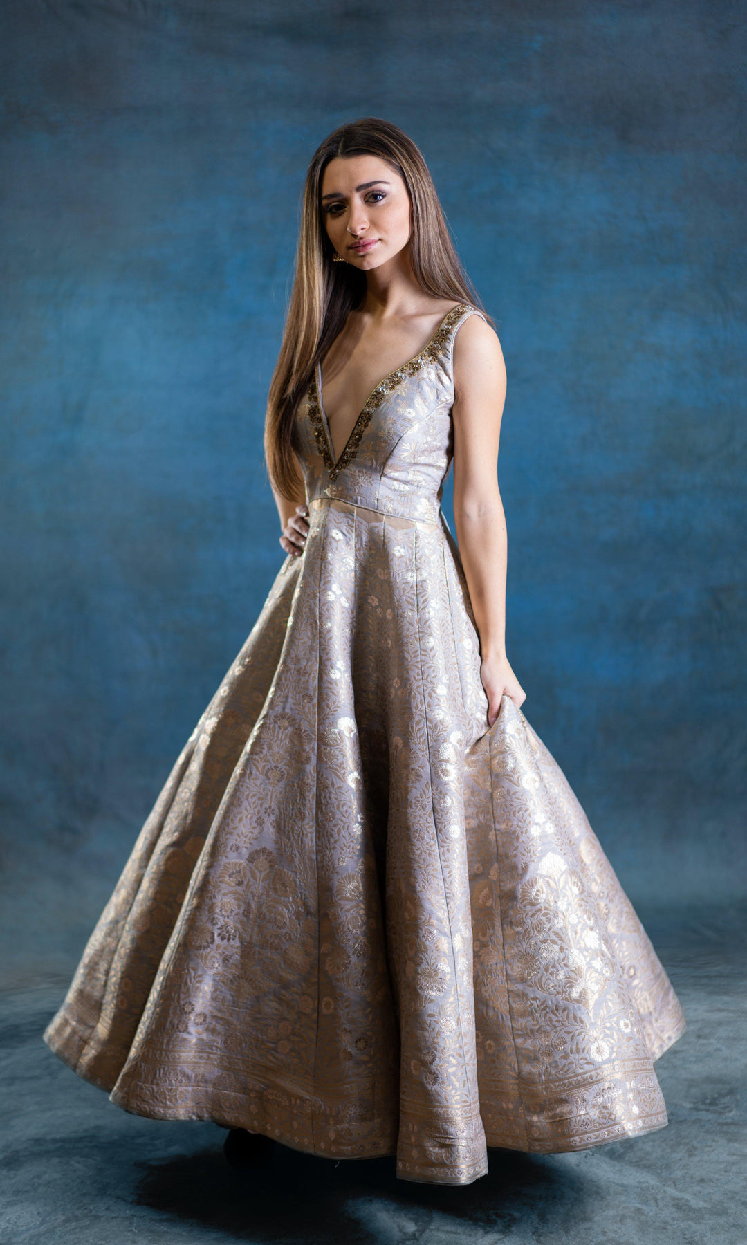 A-Line Gown with Hand Embroidery-Raas USA