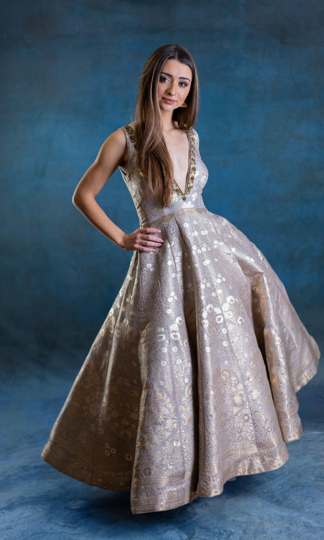 A-Line Gown with Hand Embroidery-Raas USA