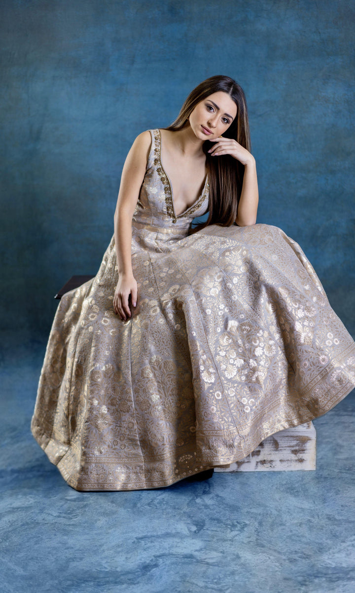 A-Line Gown with Hand Embroidery-Raas USA