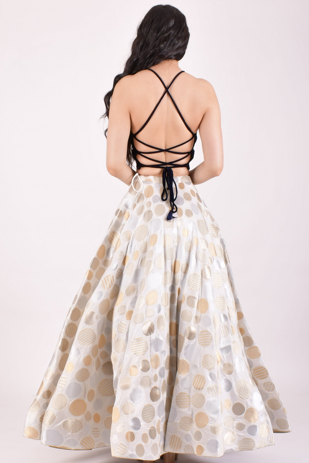Ivory & Gold Jacquard Lehenga Choli With Dupatta