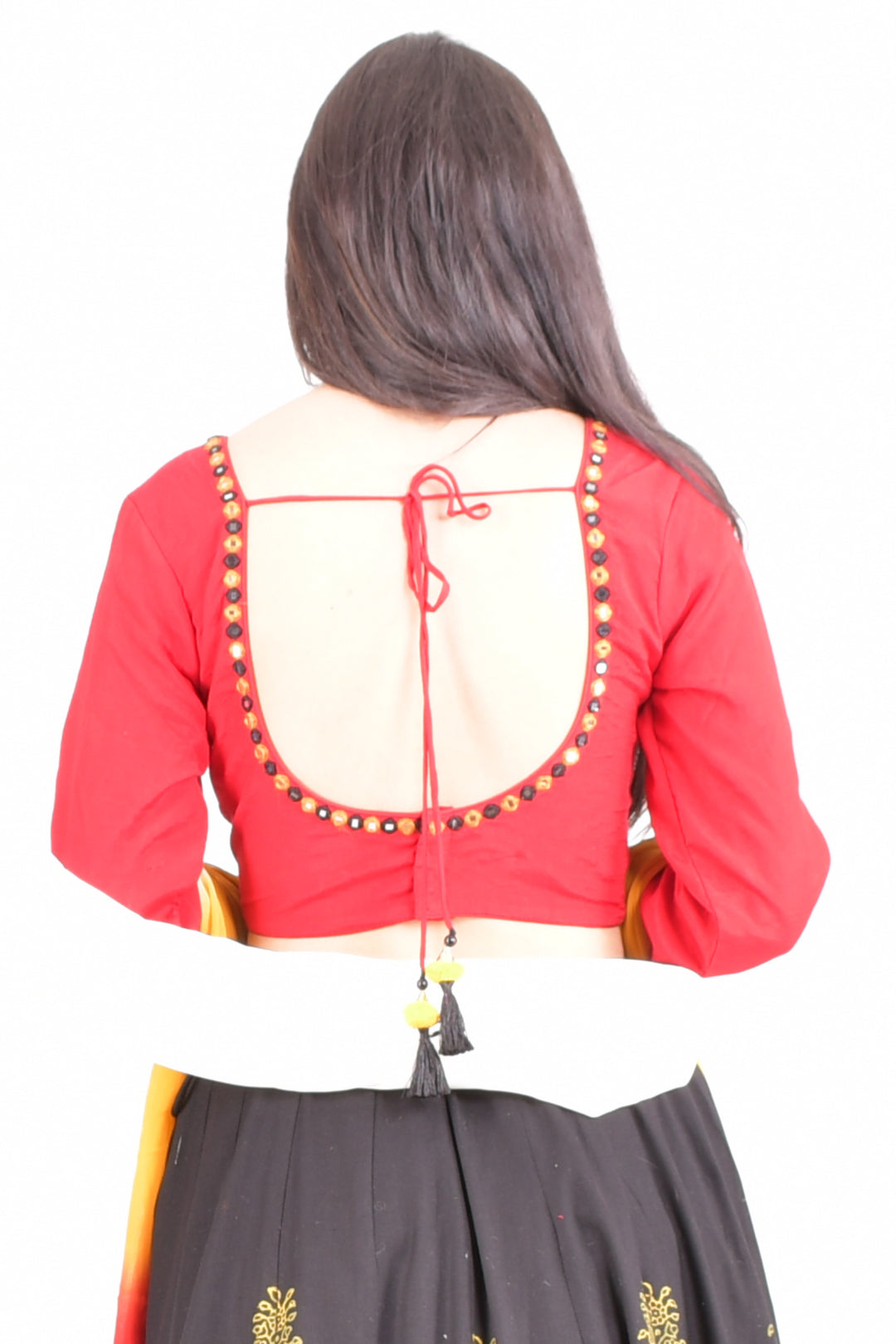 Tania Black and Red Chaniya Choli Set with Long Sleeve Blouse