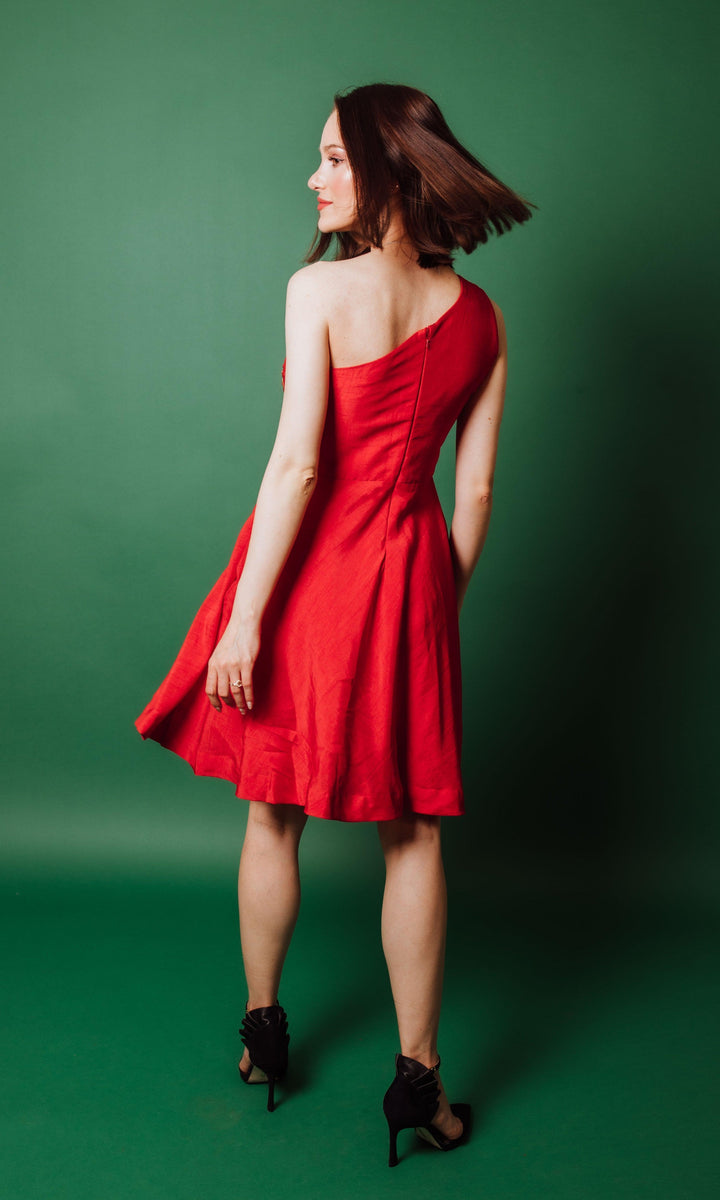 AG1945 Red Raw silk KIA short dress-Raas-[Indian_dresses]-[Indi_dresses]