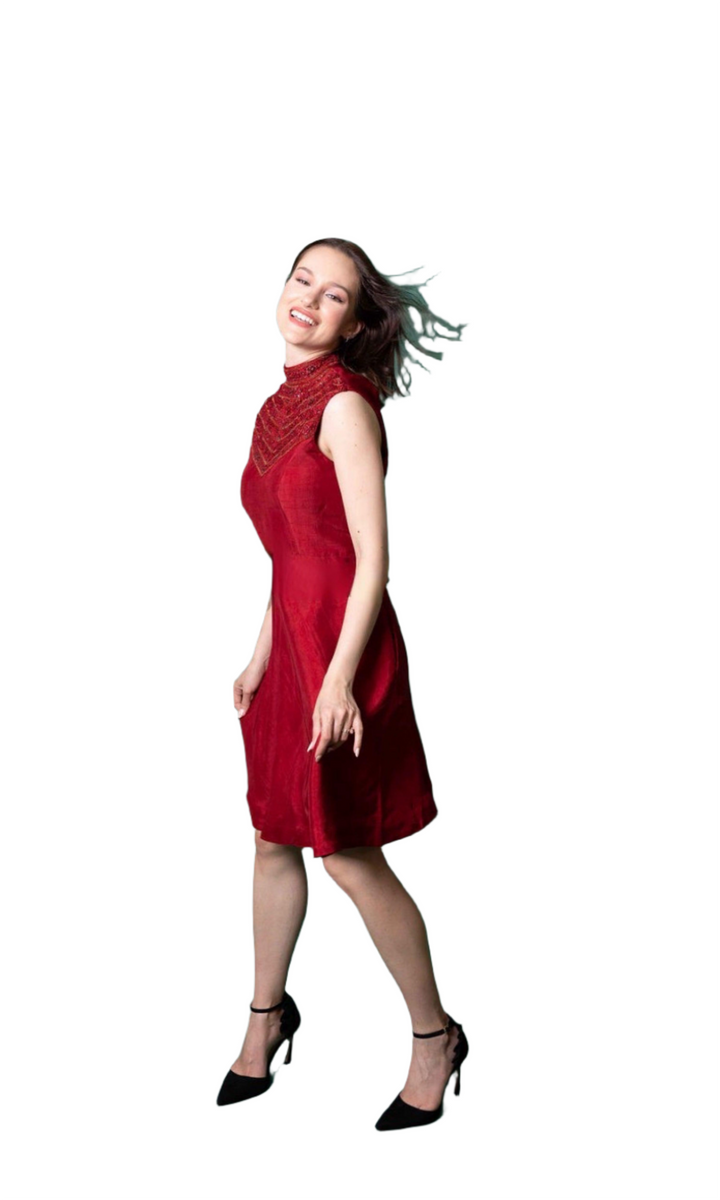 Arella Red Raw Silk Dress