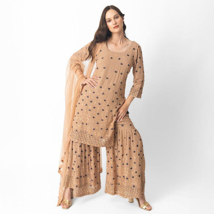 Jemma Flared Palazzo Pantsuit with Dupatta - Raas