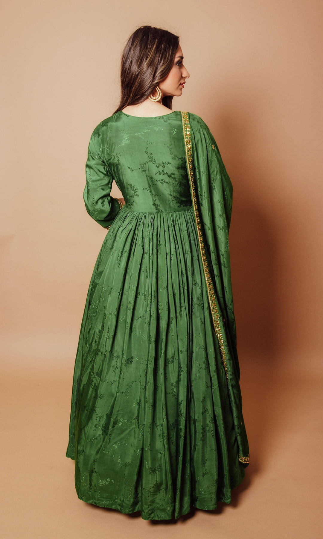 Chinkenkari Indian Evening Gown In Castlelon Green Shade - Ethnic Race