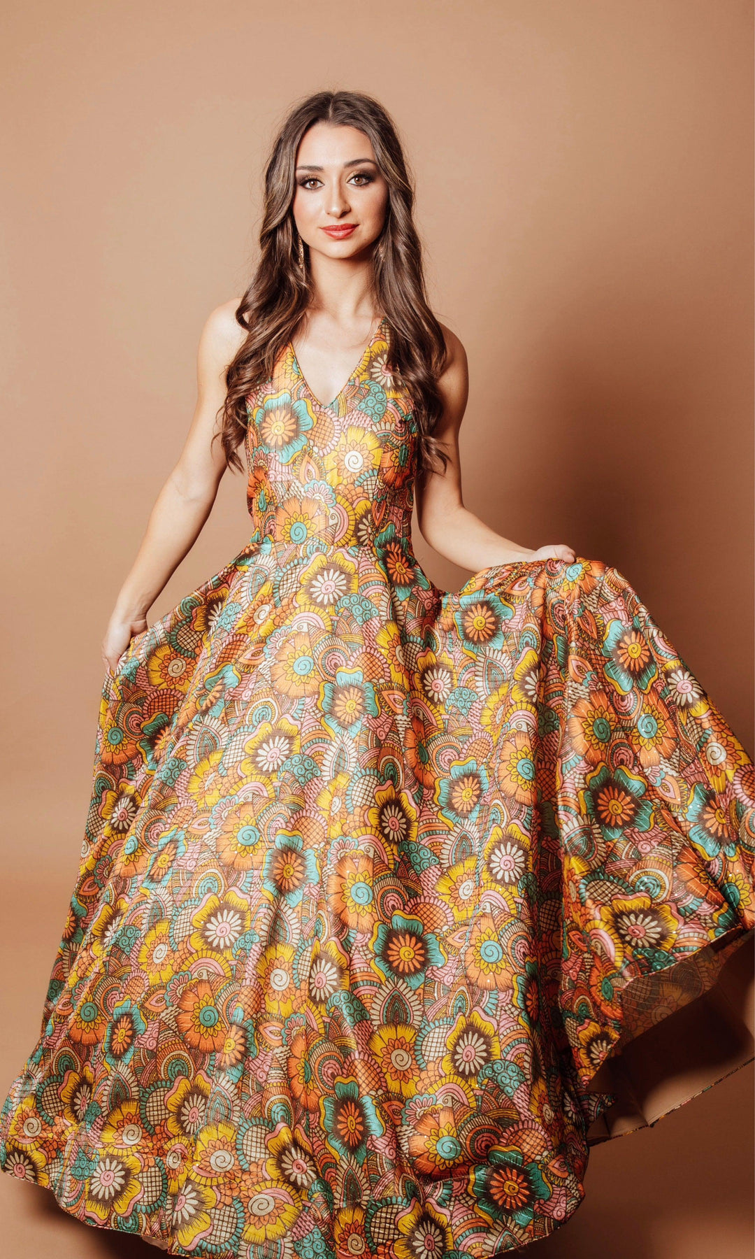 Buy Teal Blue Floral Print Kaftan Dress Online - Aarke India Store View