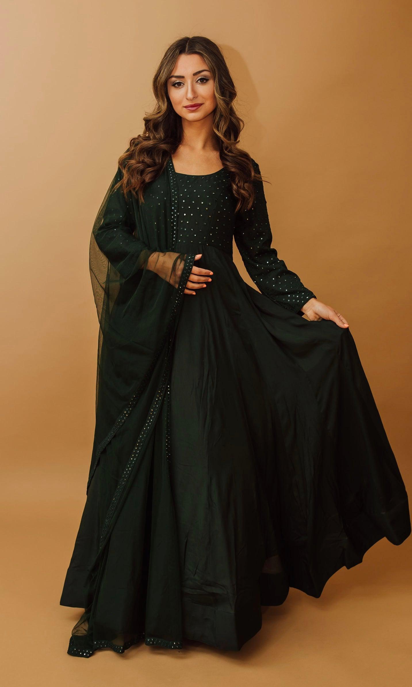Black Flared Net Long Gown with Dupatta, Indian Long Dress, Embroidery –  CNP Associates LLC