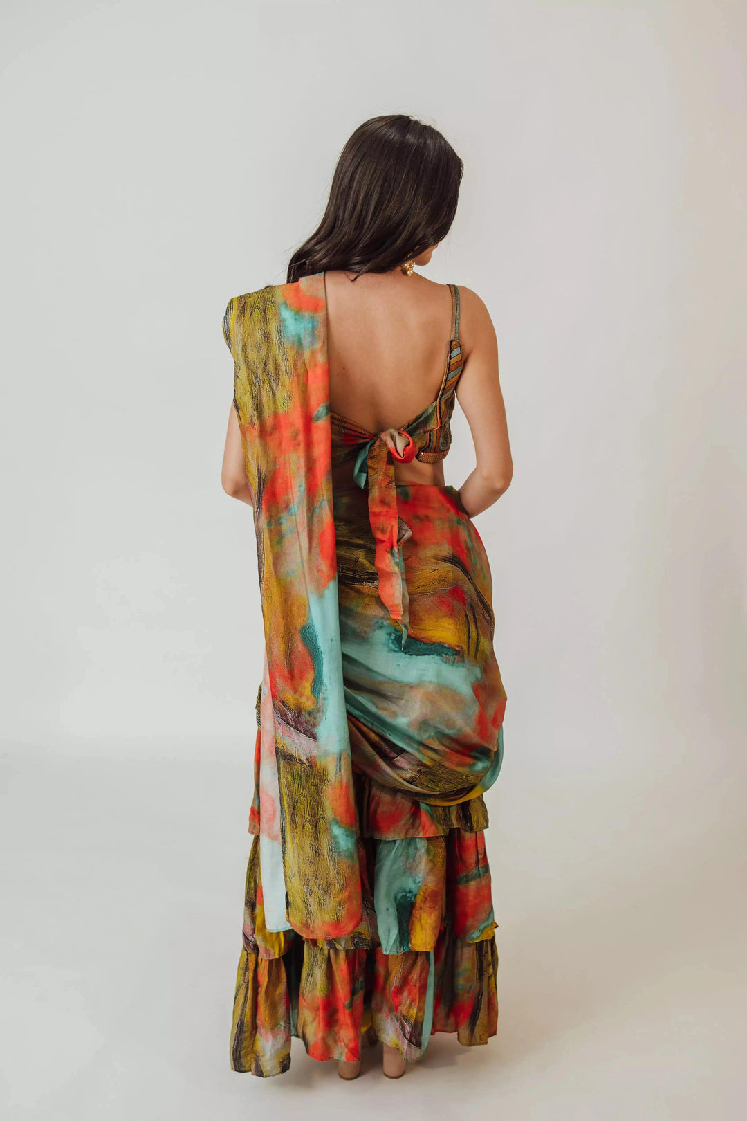 Abstract Silk Ruffle Saree Dress-[ruffle_ready_to_wear_saree]-Raas