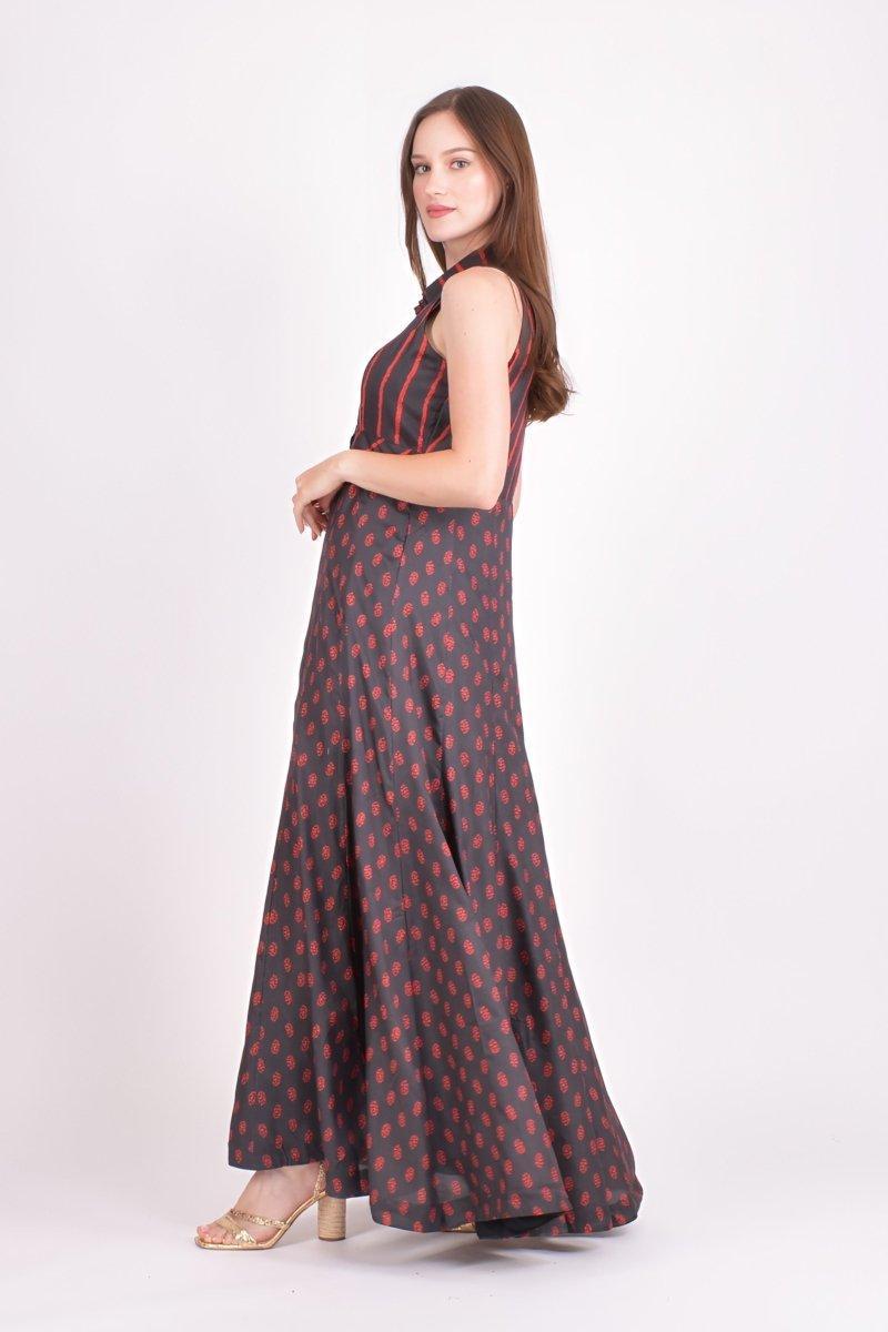 Ajrakh Collared Maxi Dress ANARKALI & GOWN RAAS
