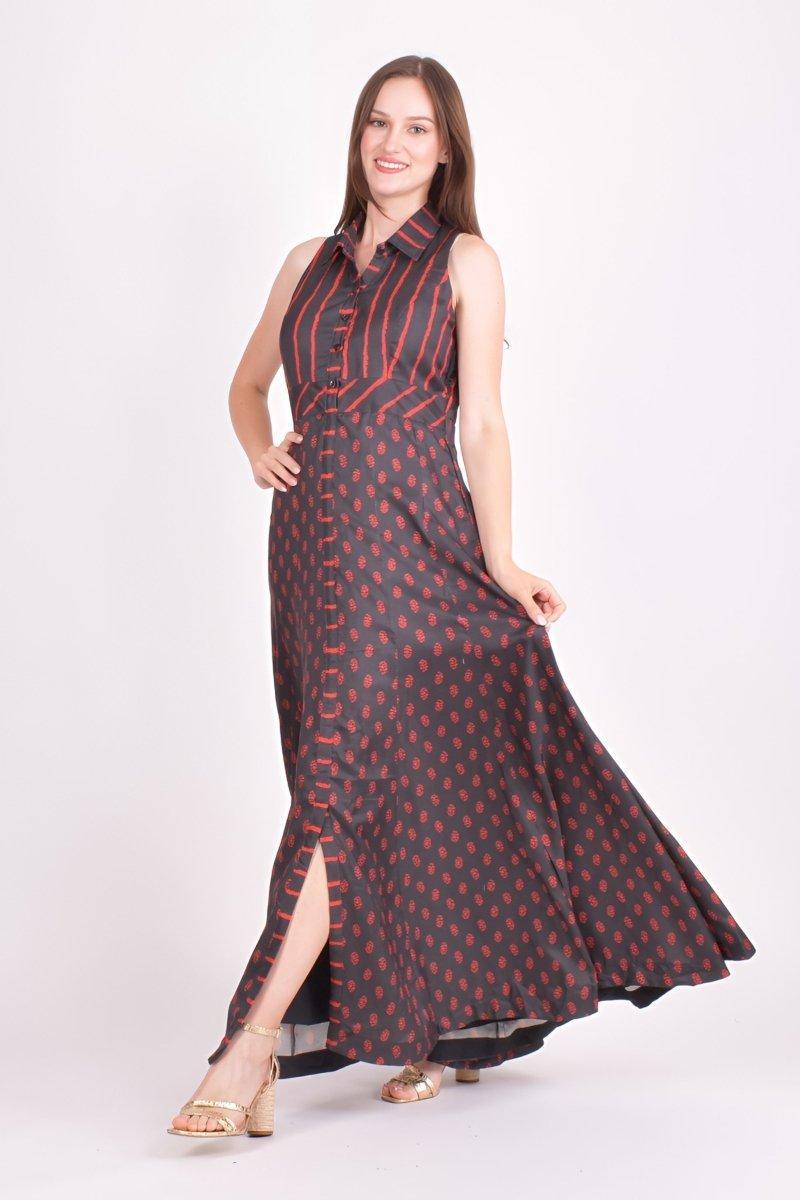 Ajrakh Collared Maxi Dress ANARKALI & GOWN RAAS