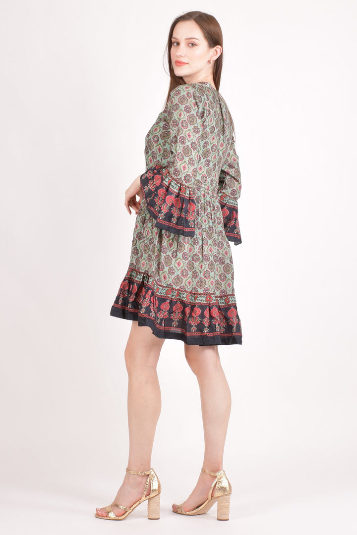 Ajrakh Print Mini Dress-Raas USA
