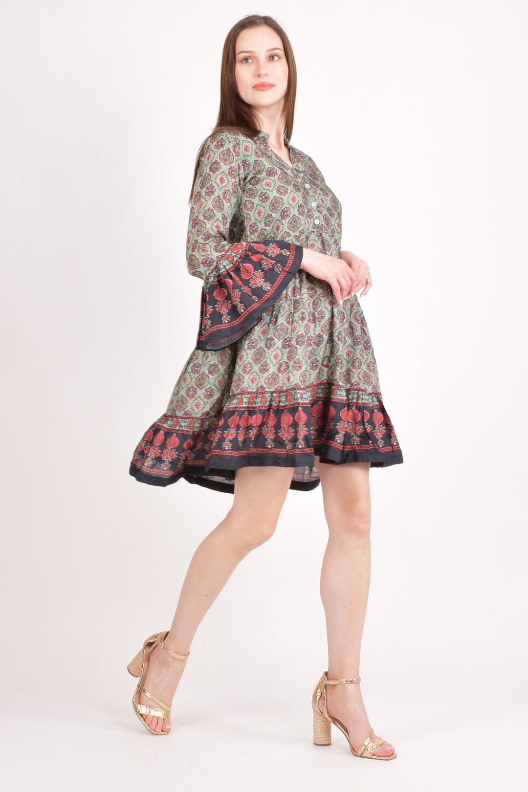 Ajrakh Print Mini Dress-Raas USA