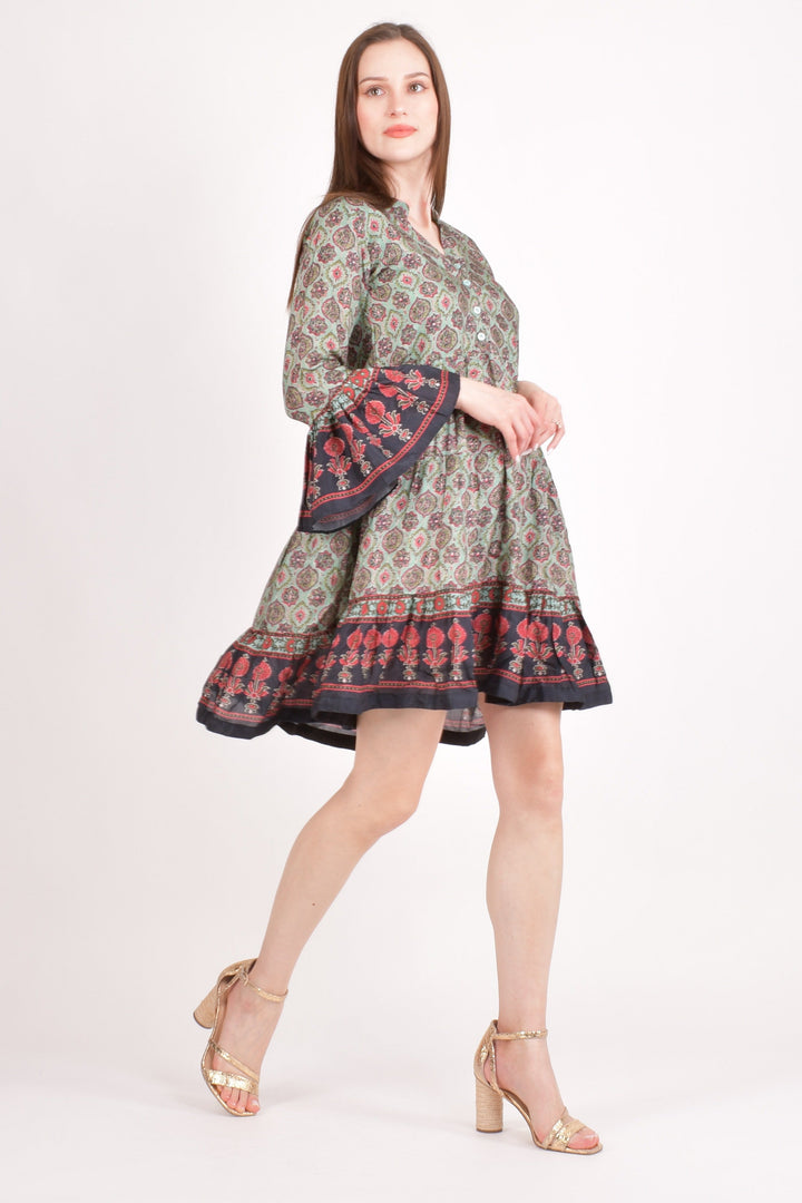 Ajrakh Print Mini Dress-Raas USA