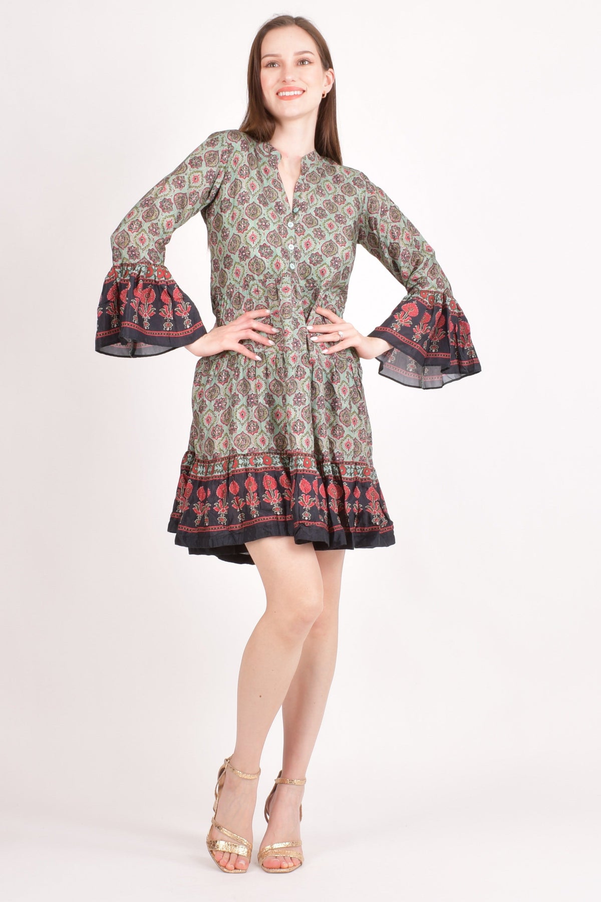 knee length dresses for ladies Marant Etoile | Beige Printed Muslin Loriena Minidress | Women