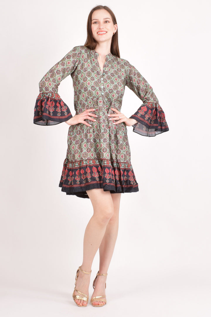 Ajrakh Print Mini Dress-Raas USA