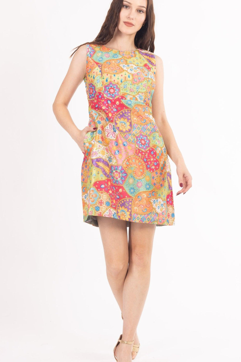 Zinnia All-Over Embroidery Mini Dress in silk, featuring vibrant prints and intricate kasab embroidery.