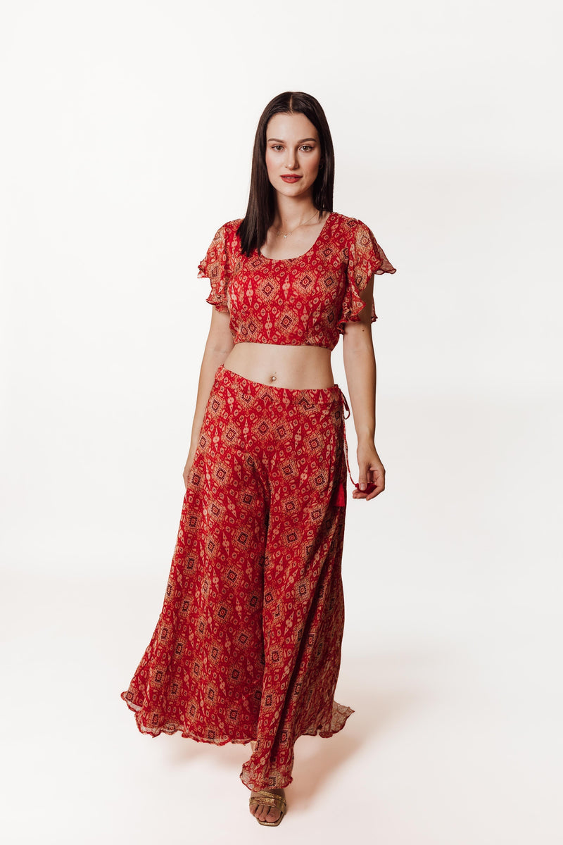 Amara Orange Co-Ord Set with Palazzo Pant-Raas