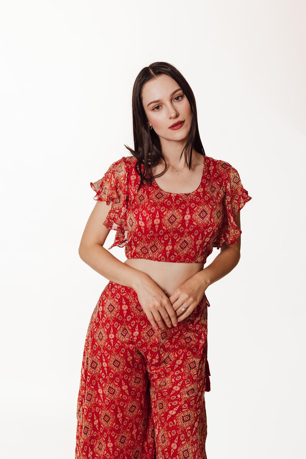 Amara Orange Co-Ord Set with Palazzo Pant-Raas