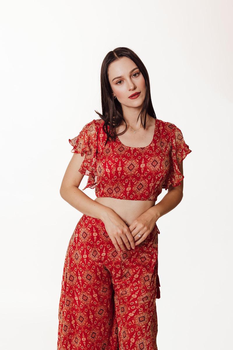 Amara Orange Co-Ord Set with Palazzo Pant-Raas