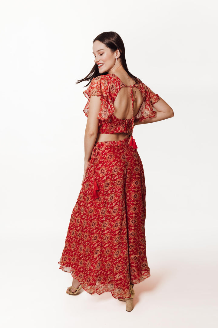 Amara Orange Co-Ord Set with Palazzo Pant-Raas