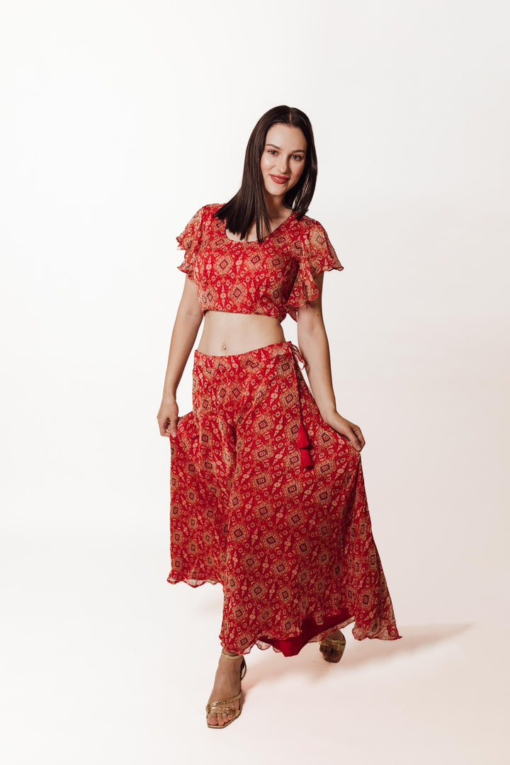 Amara Orange Co-Ord Set with Palazzo Pant-Raas