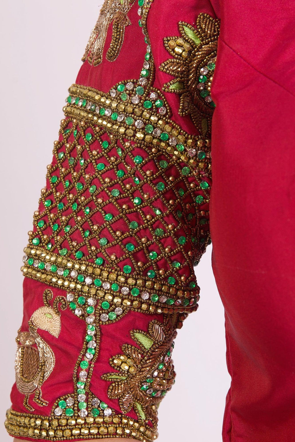 Amaris Red & Green Blouse with Hand Work BLOUSE RAAS