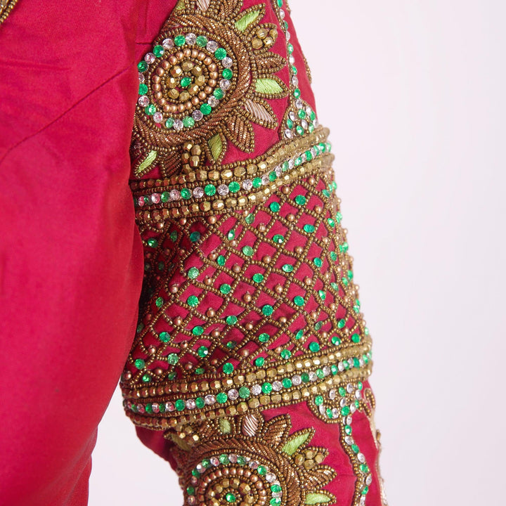 Amaris Red & Green Blouse with Hand Work-Raas USA