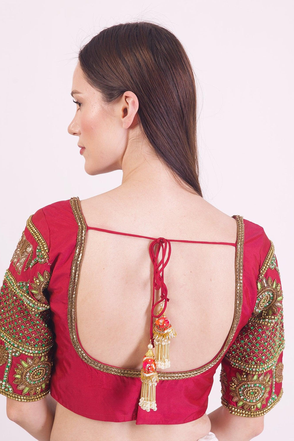 Amaris Red & Green Blouse with Hand Work BLOUSE RAAS