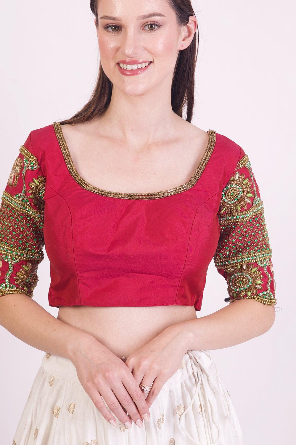 Amaris Red & Green Blouse with Hand Work BLOUSE RAAS