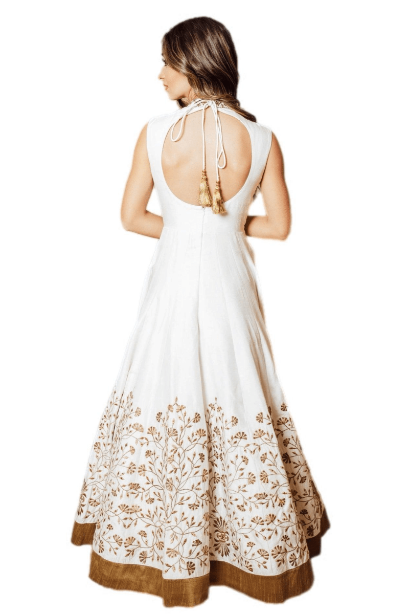 Anita White Gown with Embroidered Torso and Hem-Raas USA