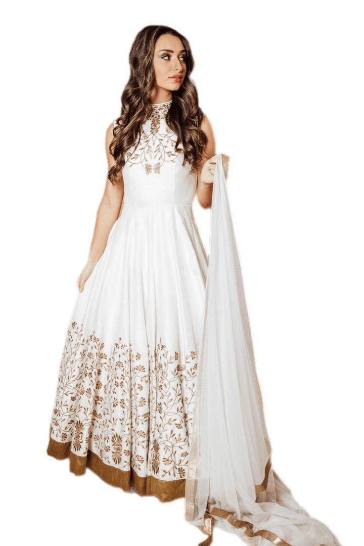 Anita White Gown with Embroidered Torso and Hem-Raas USA