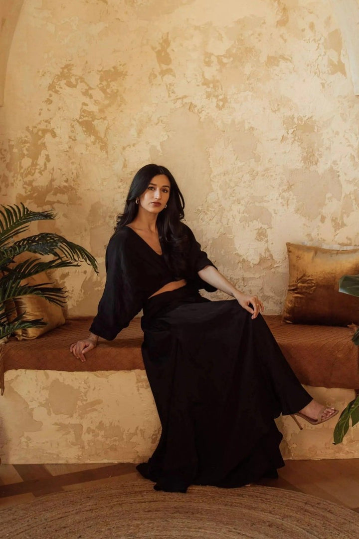 Anja Black Flowy Palazzo Pantsuit Set-Raas