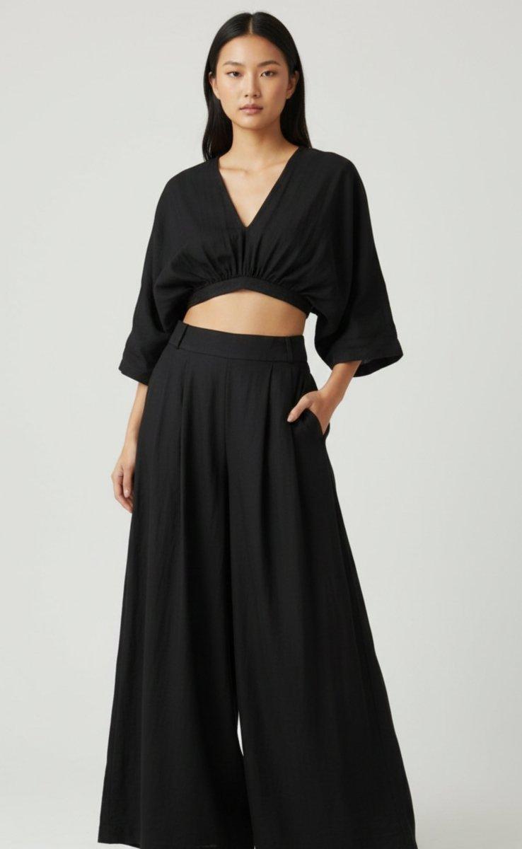 Anja Black Flowy Palazzo Pantsuit Set-Raas
