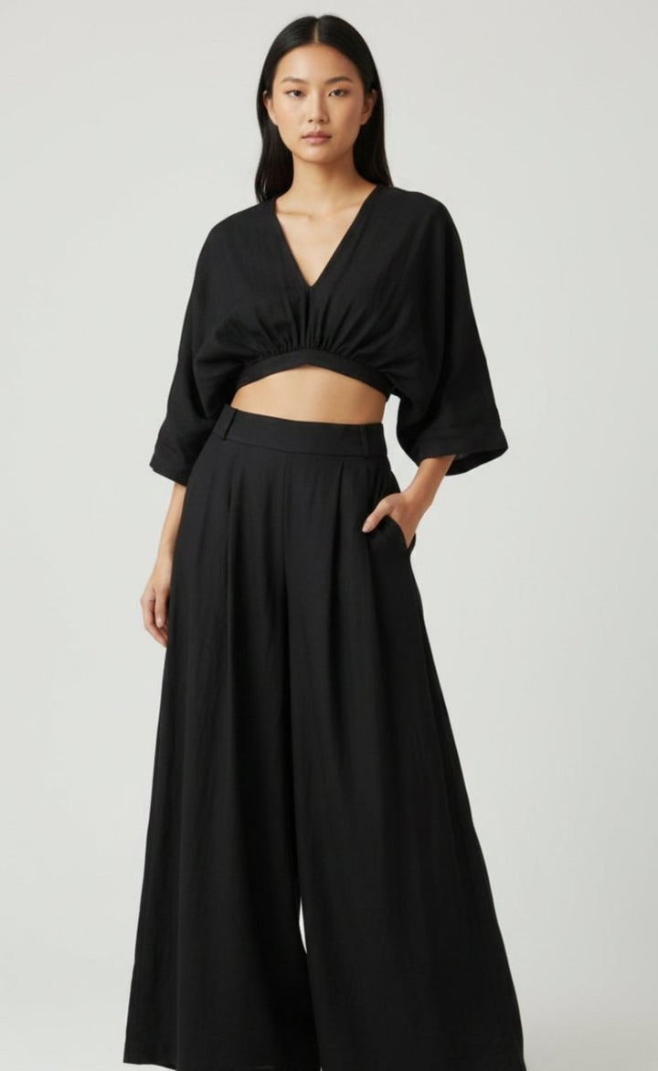 Anja Black Flowy Palazzo Pantsuit Set-Raas