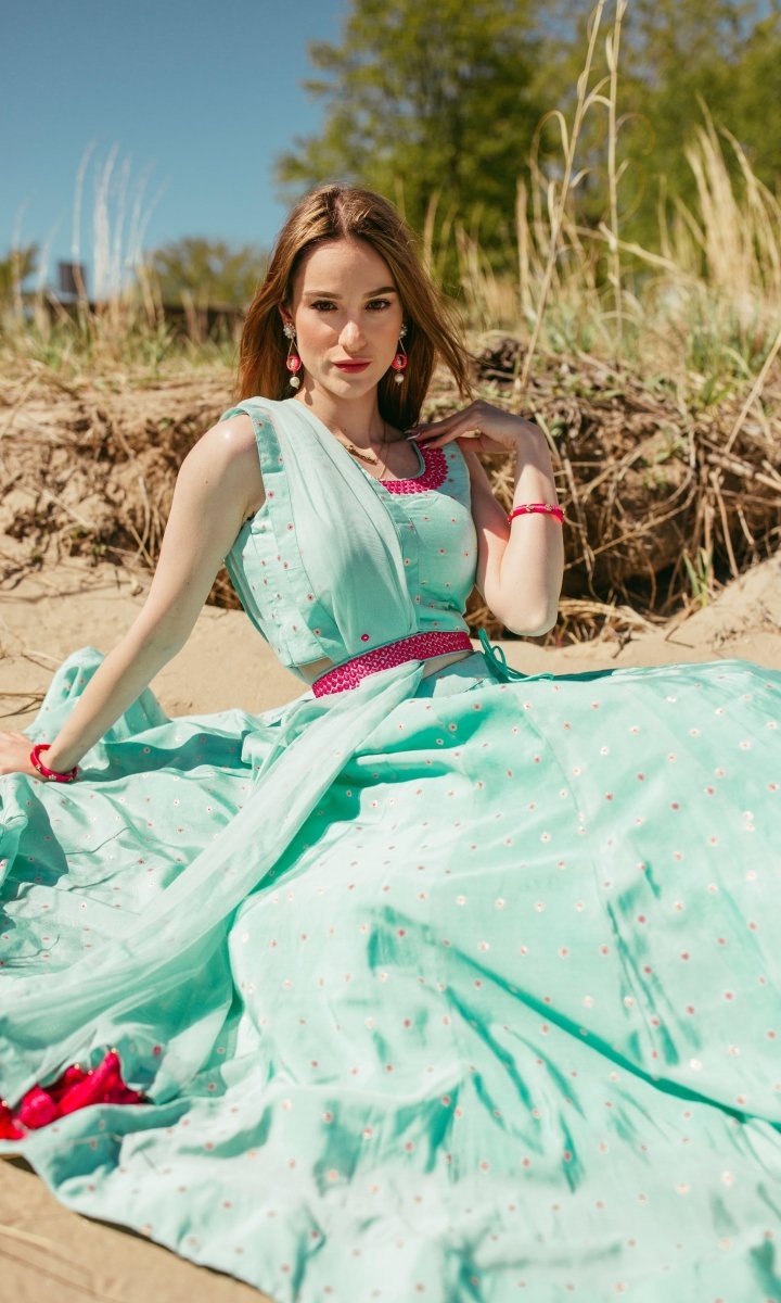 Aqua Full Flare Chaniya Choli Set-[mehendi outfit]-Raas