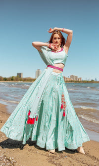 Aqua Full Flare Chaniya Choli Set-[mehendi outfit]-Raas