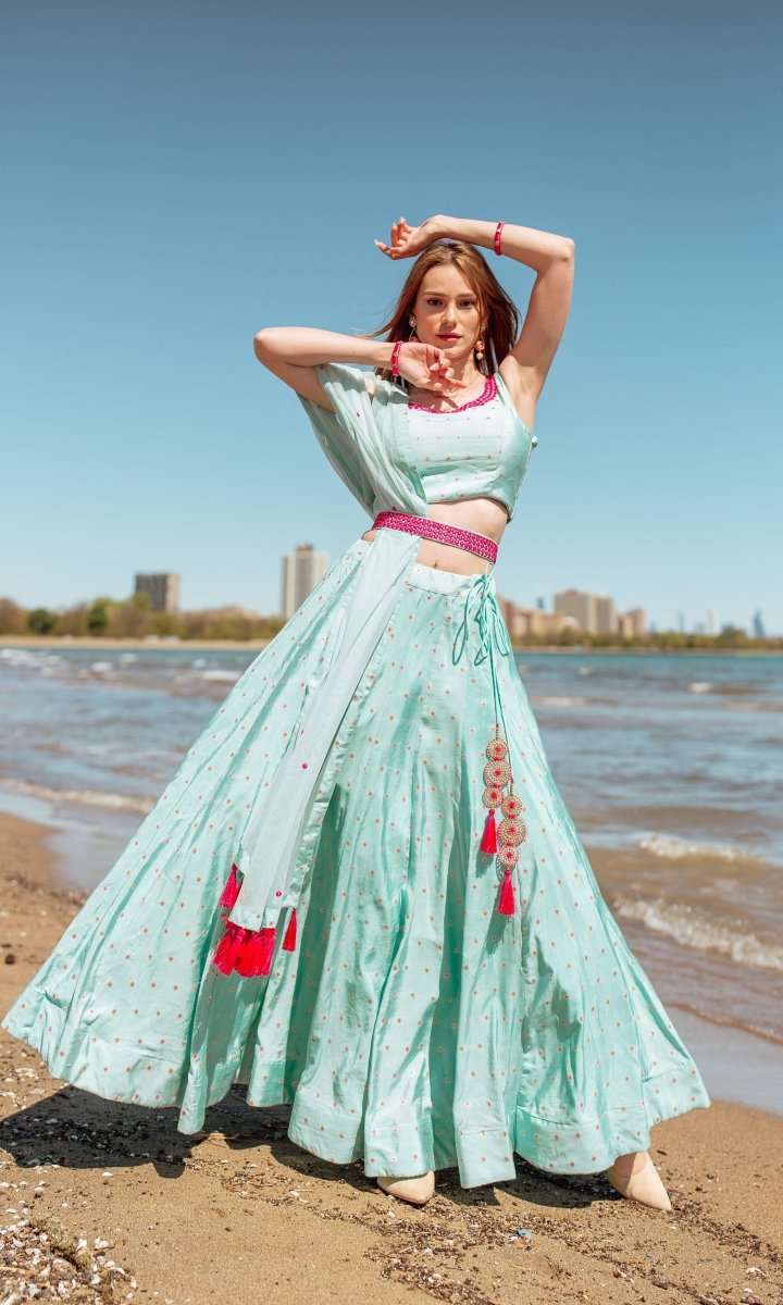 Aqua Full Flare Chaniya Choli Set-[mehendi outfit]-Raas