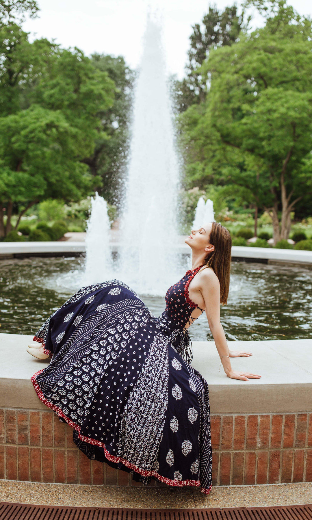Aqua Printed Gown with Mirror and Resham Embroidery on Torso-Raas USA