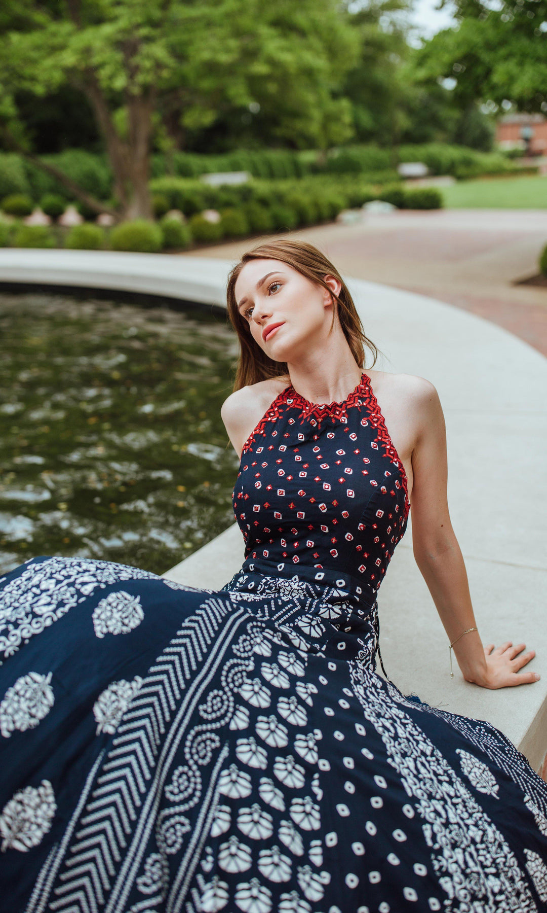 Aqua Printed Gown with Mirror and Resham Embroidery on Torso-Raas USA