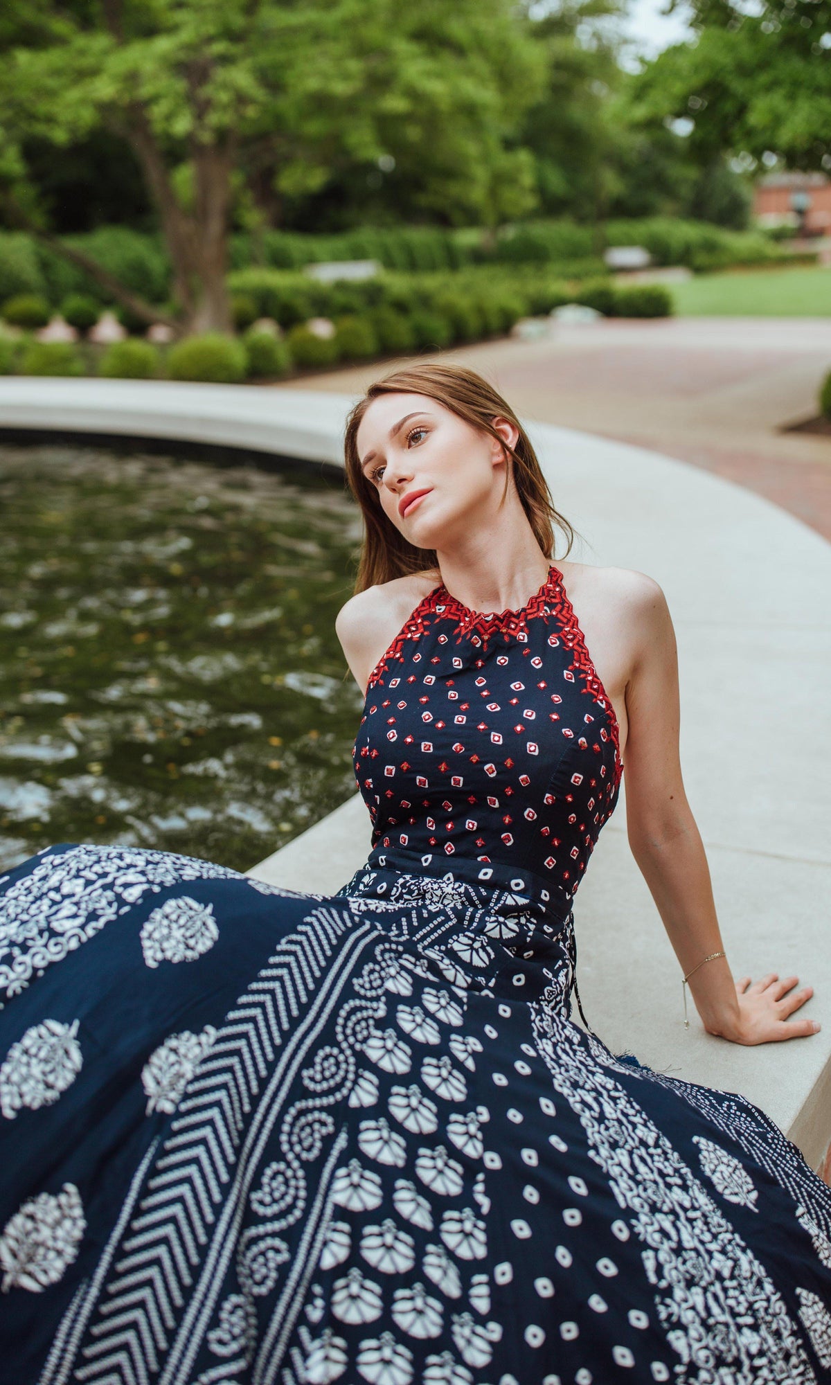 Aqua Printed Gown: Mirror & Resham Embroidery | Raas USA XS / Blue