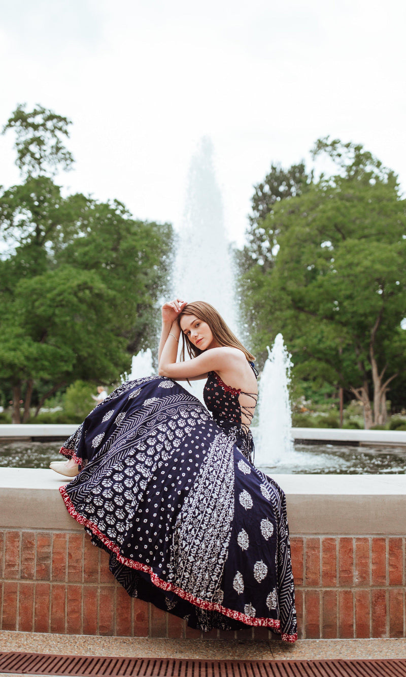 Aqua Printed Gown with Mirror and Resham Embroidery on Torso ANARKALI & GOWN RAAS
